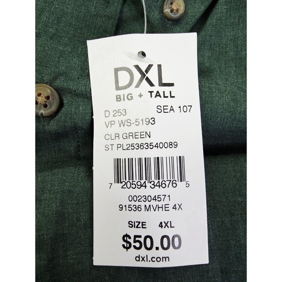 HB DXL Size 4XL Mens Green Wrinkle Resistant Button Down Long Sleeve Shirt NWT - Picture 6 of 11